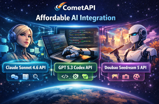 CometAPI Delivers Claude Sonnet 4.6 API, GPT-5.3 Codex API & Doubao Seedream 5 API with Affordable AI Integration